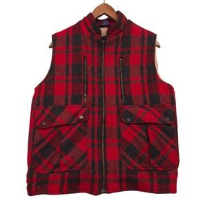VTG 90s Northern Summit Wool Blend Sherpa Lined Vest Red Plaid Mens Small